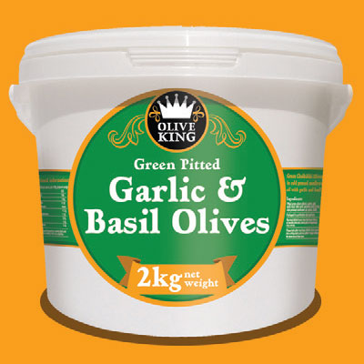 Green Pitted Garlic & Basil Olives